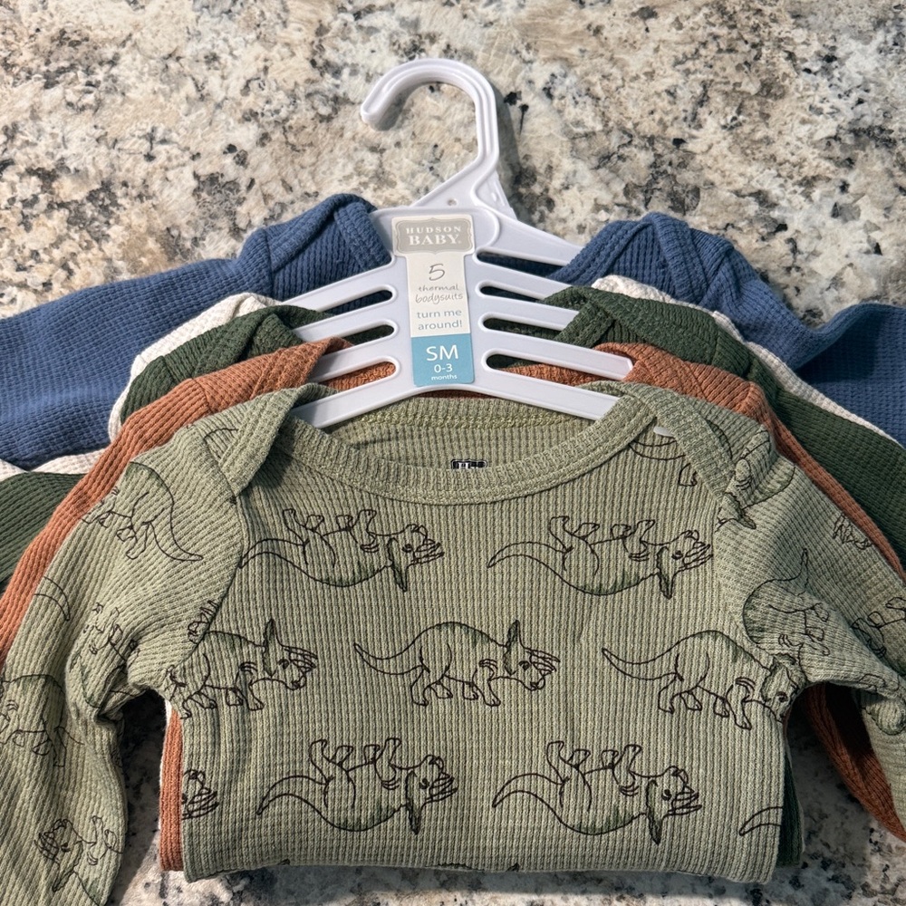 Hudson Baby Olive, Rust & Denim Blue 3-Pack Long-Sleeve Thermal Tops